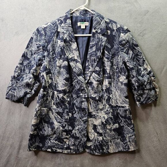 Coldwater Creek Blazer Womens Sz 10 Blue Abstract Print Linen 3/4 Sleeve - Picture 1 of 11